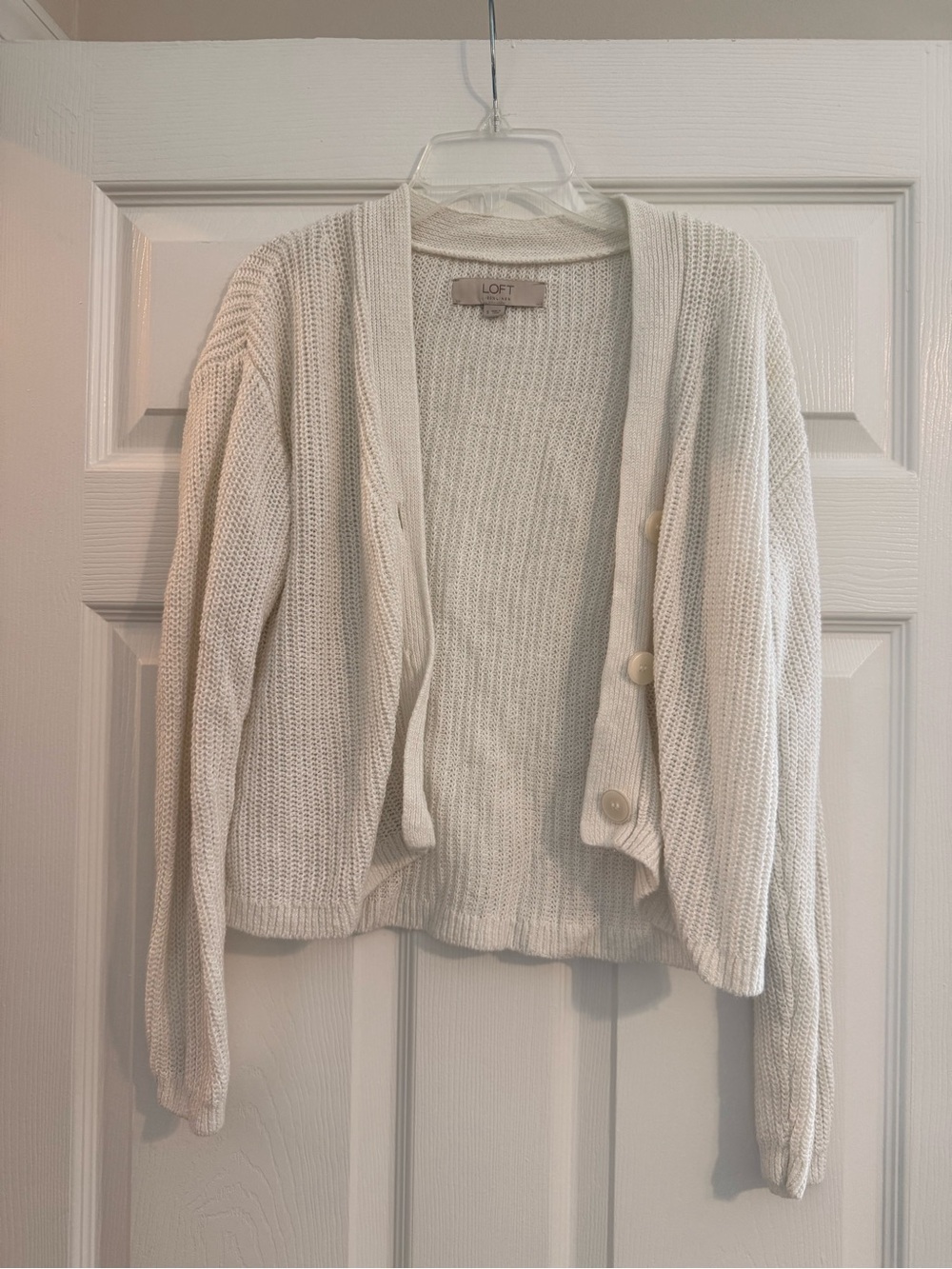 LOFT White Chunky Button Cardigan - 100% Linen